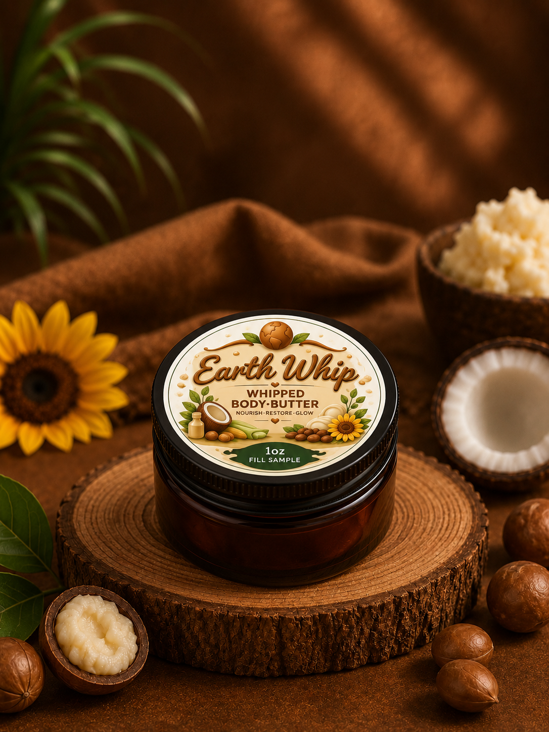 Earth Whip – 1oz Fill Sample Whipped Body Butter (2oz Amber Plastic Jar)